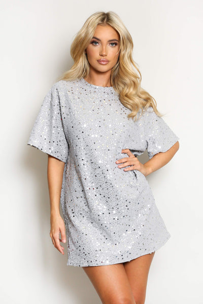 Silver sequin shop tshirt dress