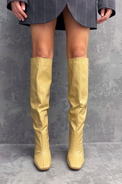 Mustard yellow knee sales high boots