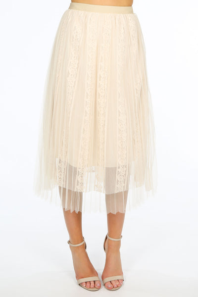 Cream Bridal Pleated Lace Tulle Skirt