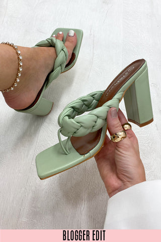 Sandals: PU Slip On Twist Square Toe Flat Bera - Sage Green - Vero Moda: UK  Size 5 - 38