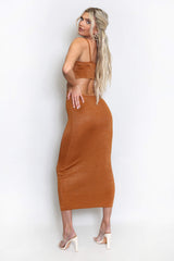 Rust Cut Out Lurex Maxi Dress