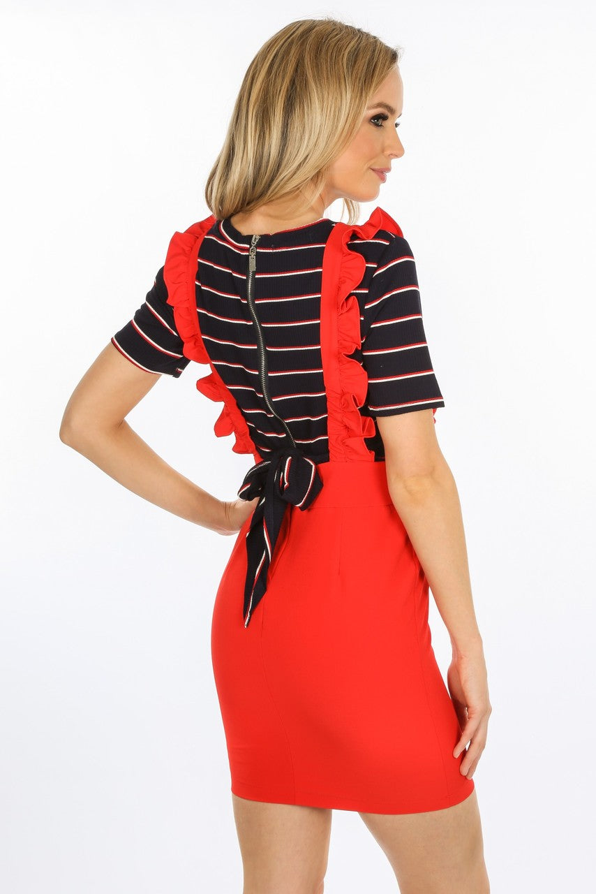 Red Frilled Pinafore Dress