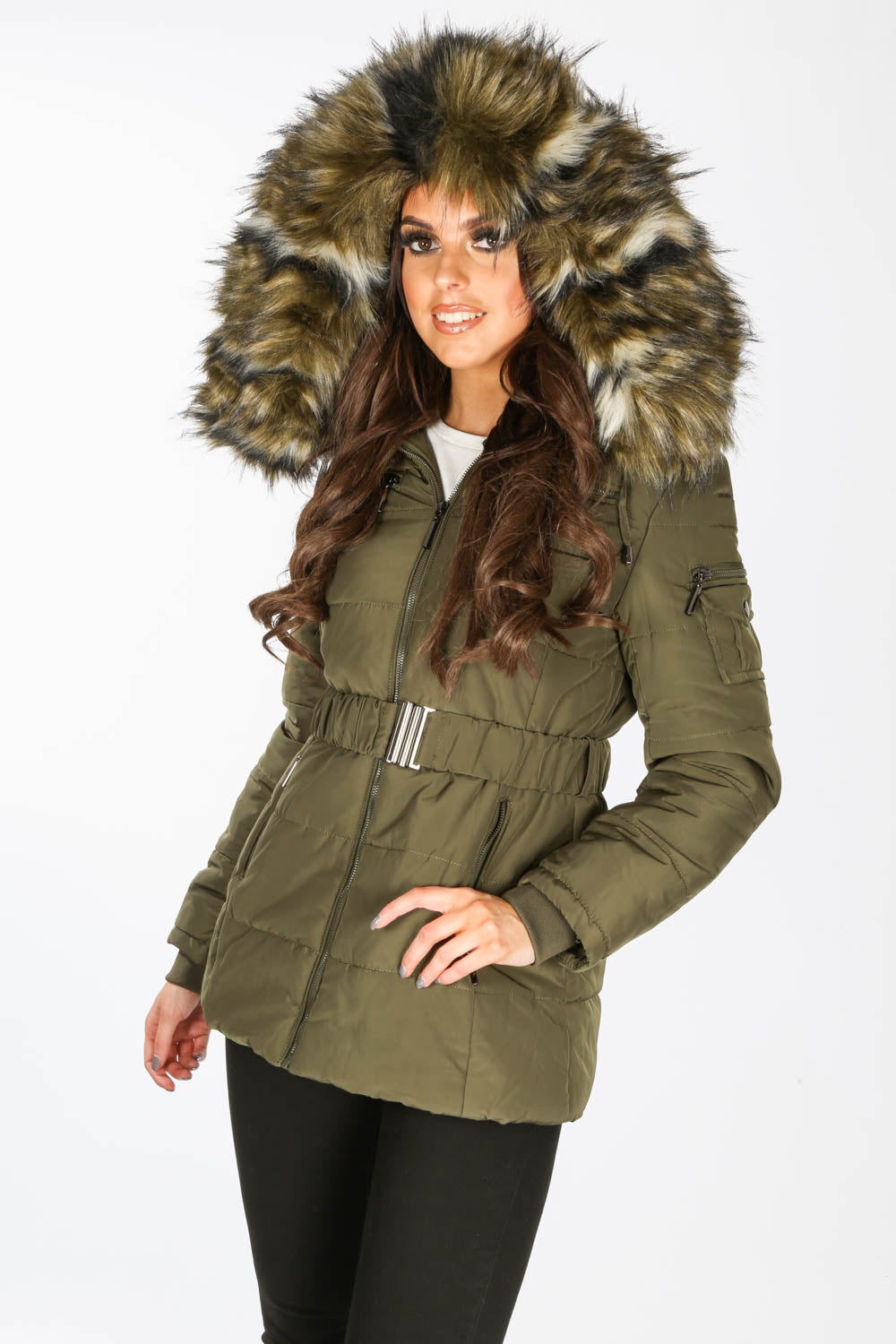 Belted Puffer Coat (Khaki Brown)