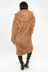 Camel Hooded Borg Teddy Coat