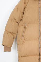 Tan Hooded Midi Puffer Coat