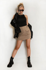 Taupe Cargo Mini Skirt