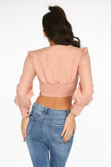 Pink Cropped Button Front Blouse