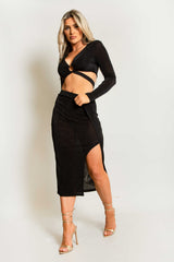 Black Drape Maxi Skirt Co-Ord