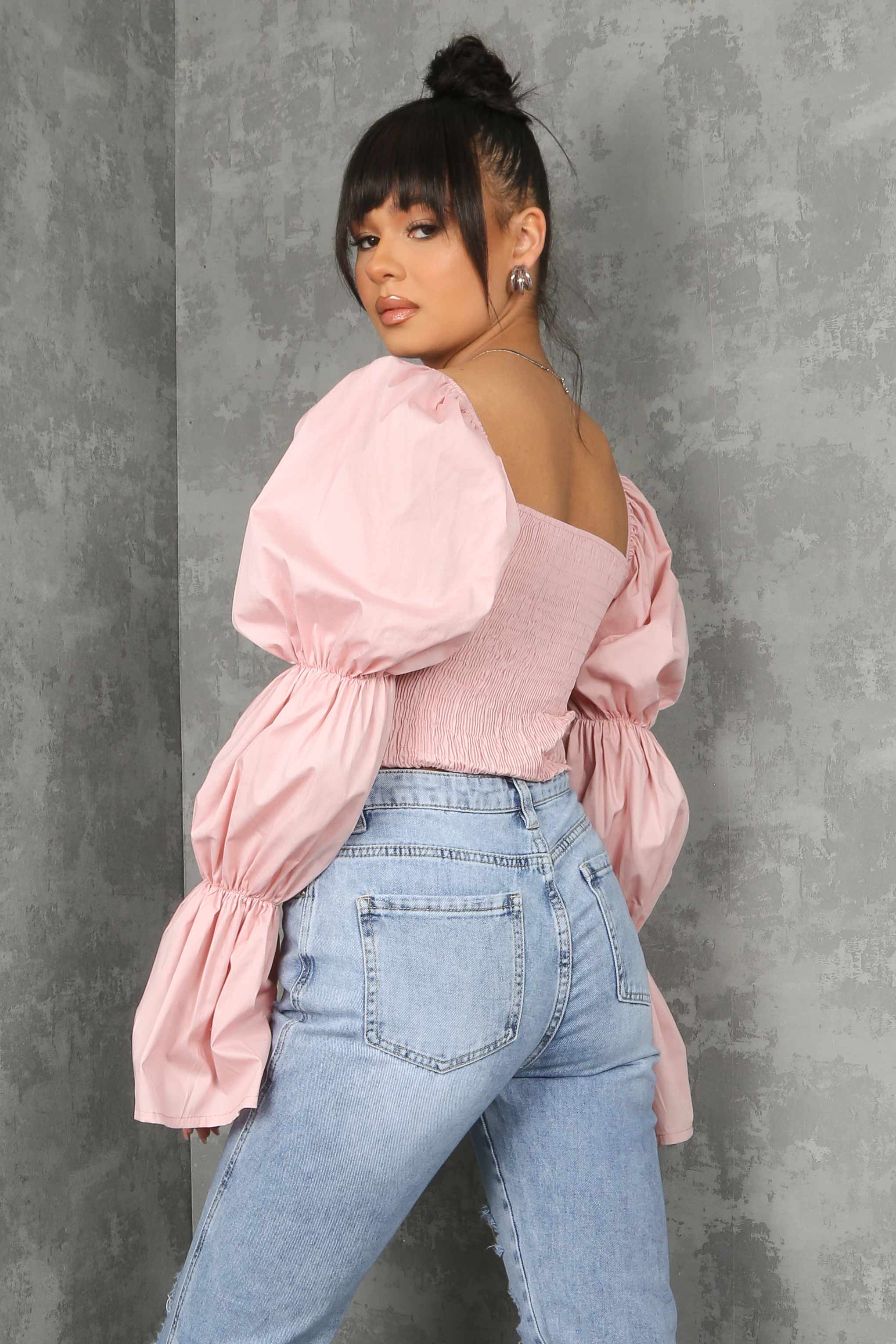Don't Need You Corset Puff Shoulder Crop Top in Hot Pink