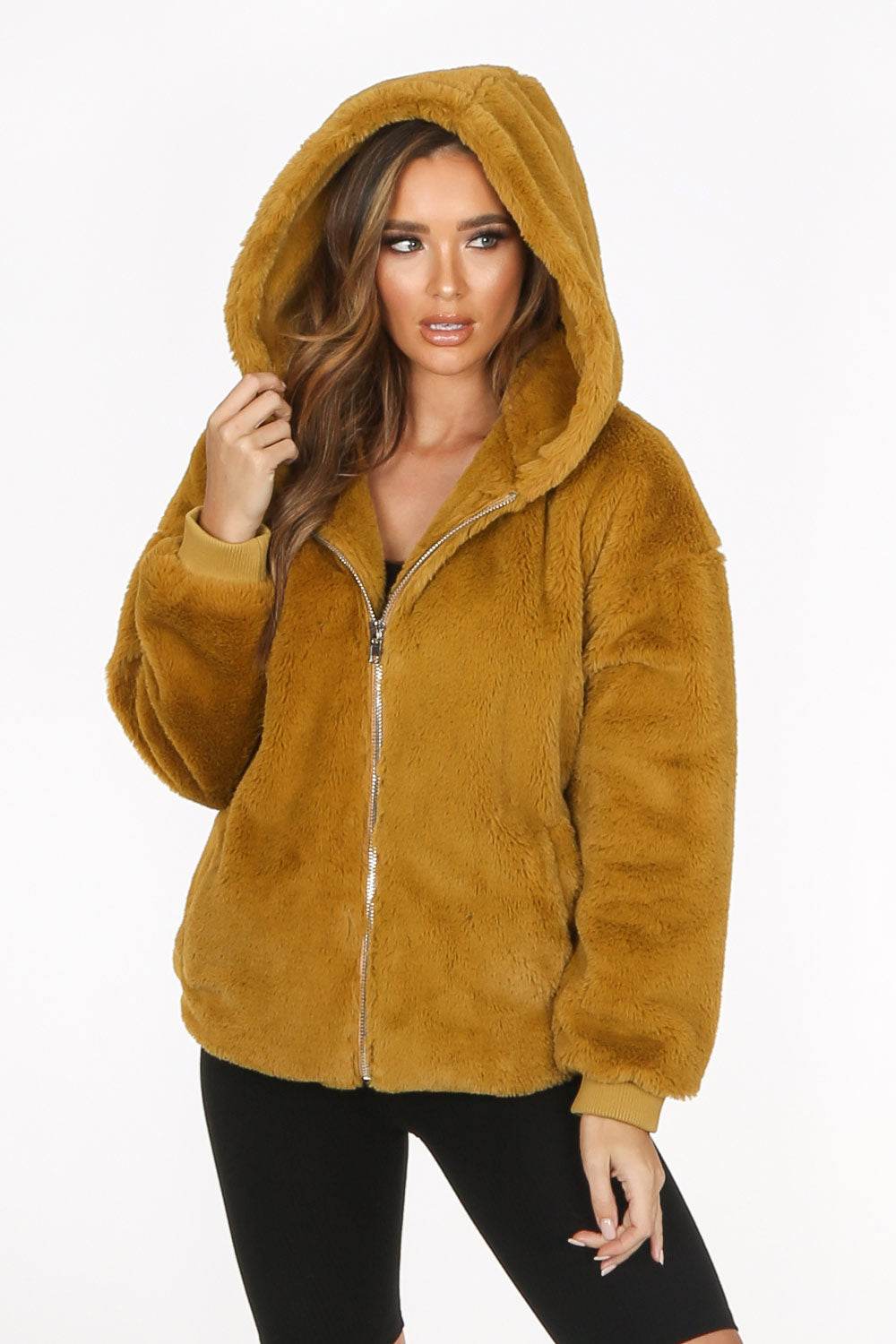 Mustard Luxe Faux Fur Zip Up Hoodie | Dressed in Lucy