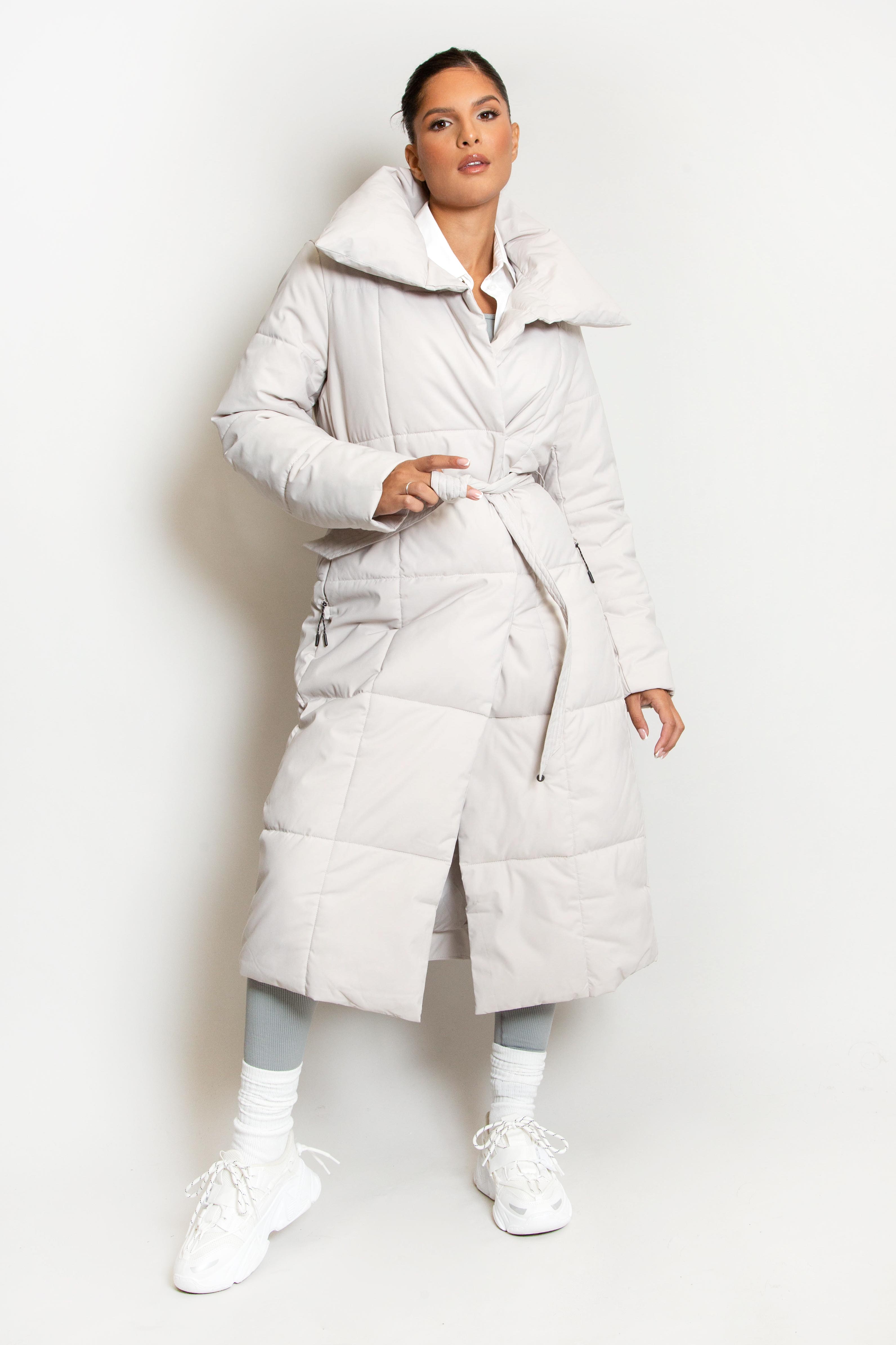 Ash Peached Oversized Belted Maxi Puffer Coat