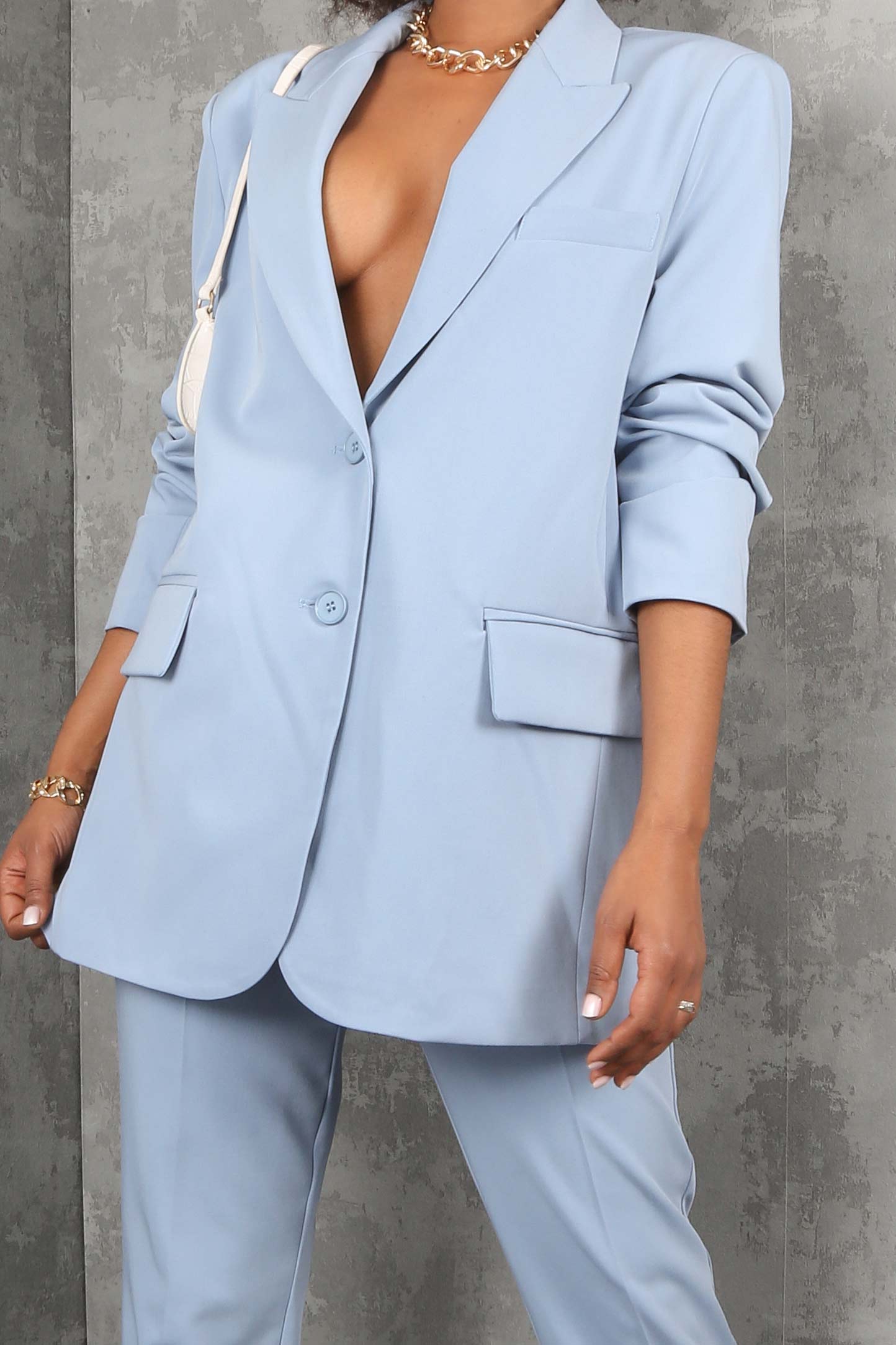 Powder Blue Oversized Relaxed Fit Blazer
