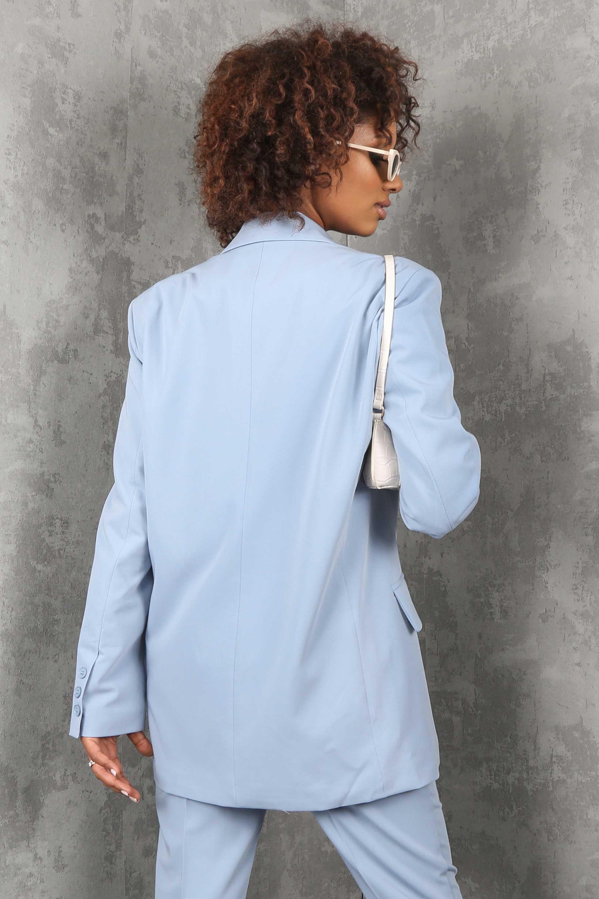 Powder Blue Oversized Relaxed Fit Blazer