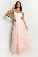 Bridal Pink Floral Embroidered Lace Maxi Dress