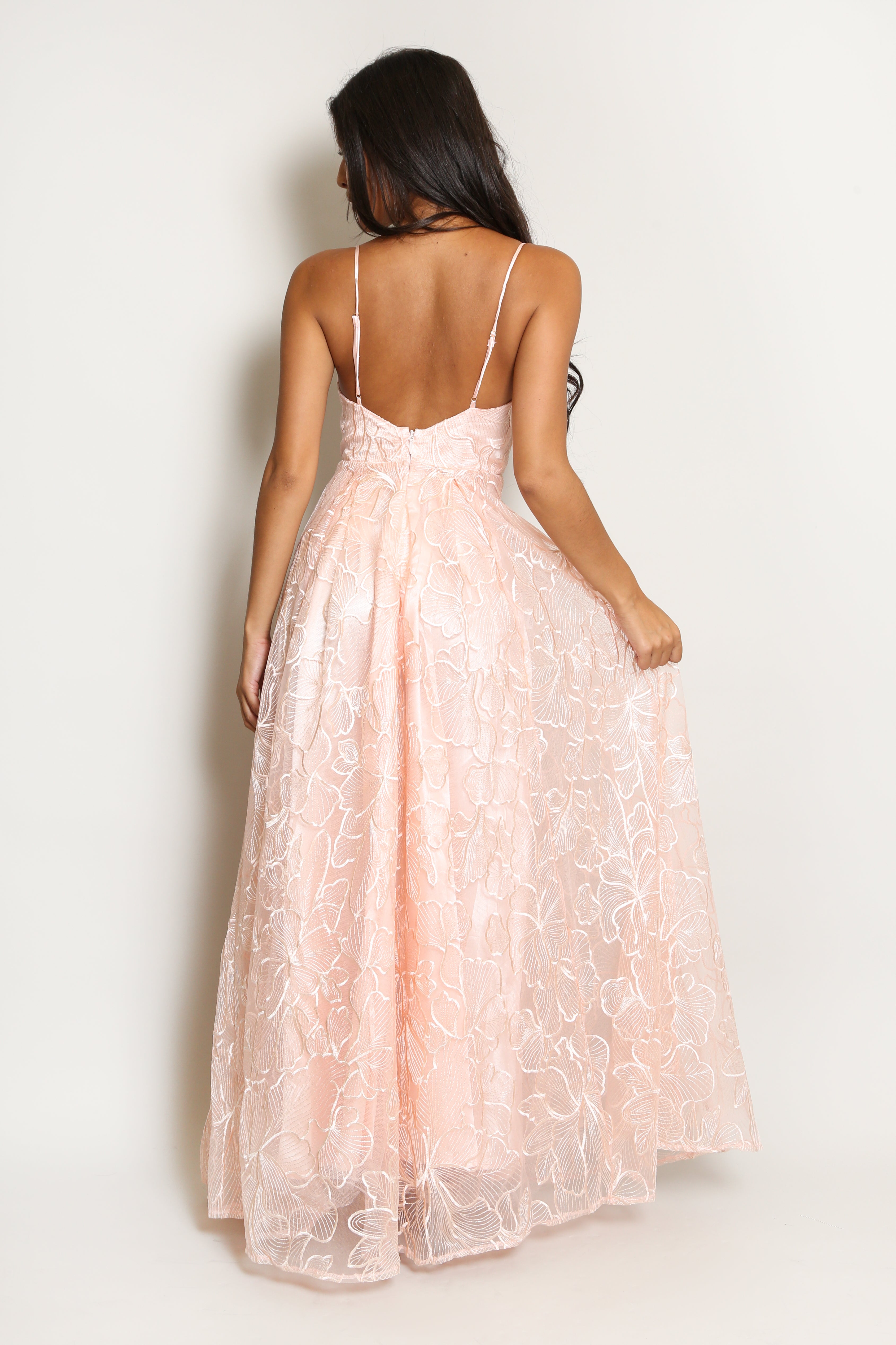 Bridal Pink Floral Embroidered Lace Maxi Dress