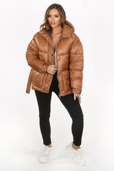 Camel Quilted Belted Puffer Jacket | Dressed in Lucy