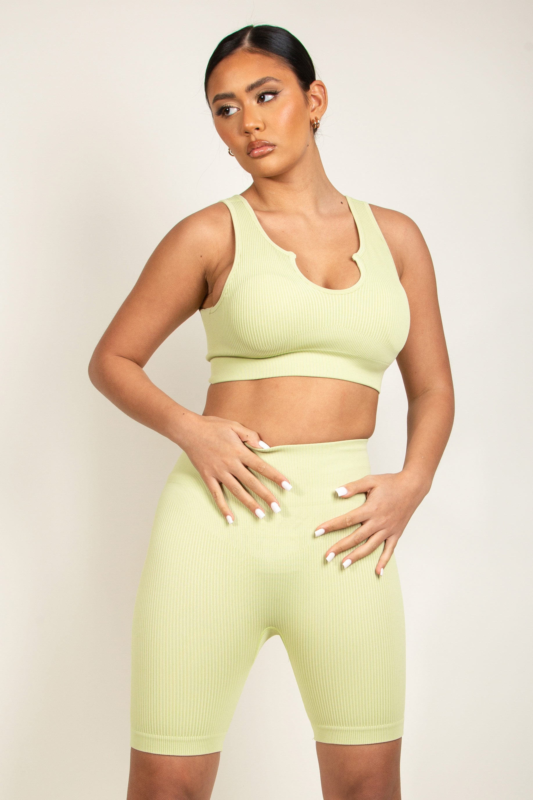 Lime Green Ribbed Two Piece Activewear Set
