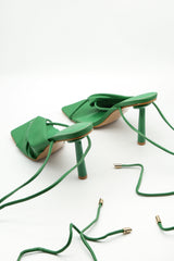 Green Lacey Square Toe Strappy Lace Up Heels