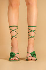 Green Lacey Square Toe Strappy Lace Up Heels