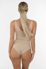 Nude Ribbed Plunge Neck Bodysuit