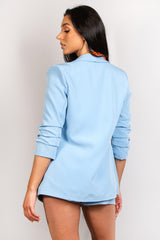 Powder Blue Ruched Sleeve Light Weight Blazer