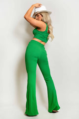 Forest Green Cheese Cloth Crop Top & Trouser Set