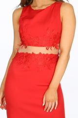 Red Bandeau Maxi Dress With Chiffon Applique Over-lay